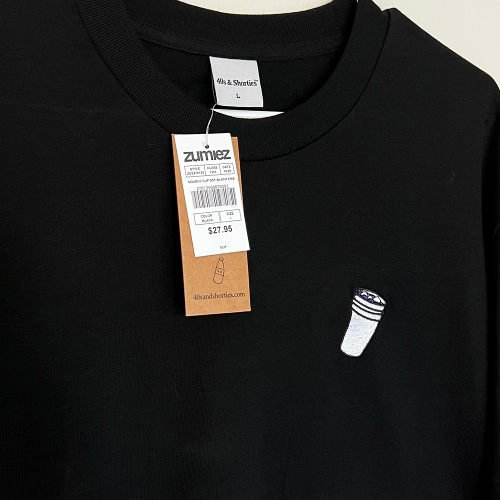 Black 40s & Shorties T-Shirt with Embroidered Design